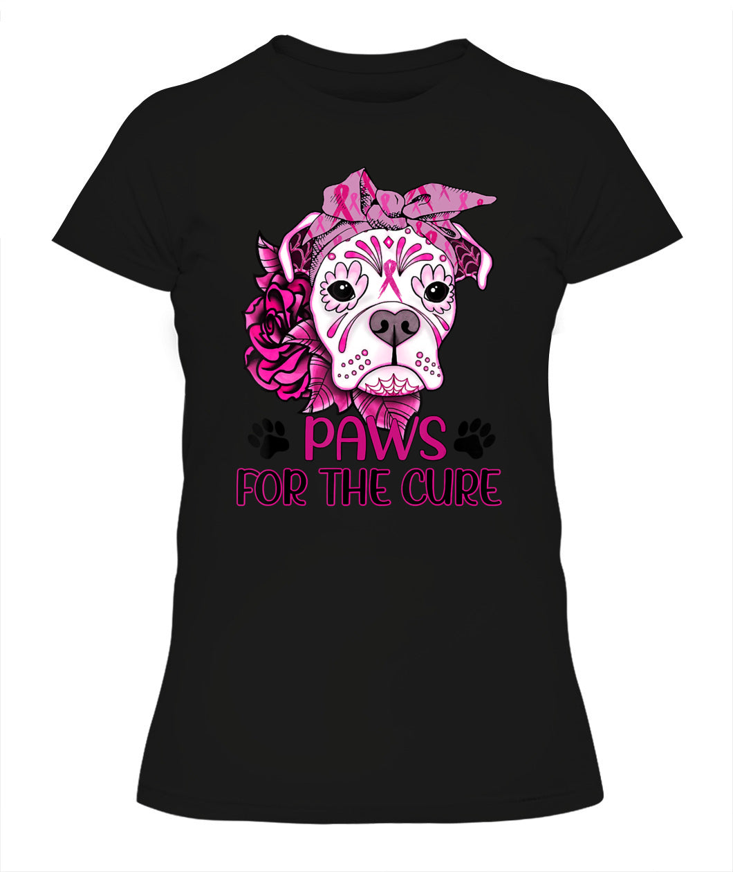 D6-Paws For The Cure Pitbull Dog Breast Cancer Awareness Fitted T-Shirt