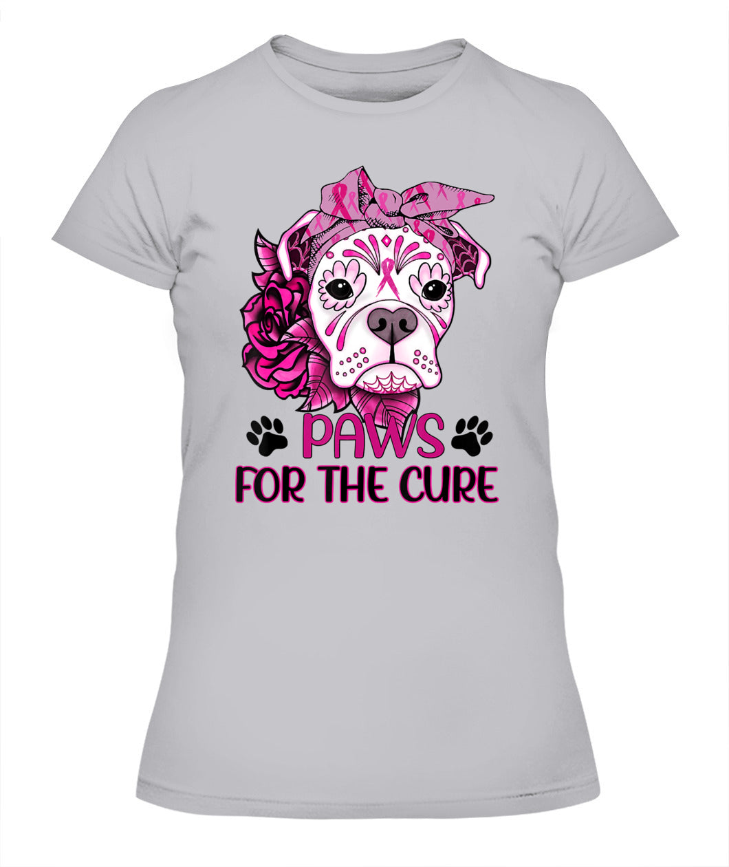 D6-Paws For The Cure Pitbull Dog Breast Cancer Awareness Fitted T-Shirt