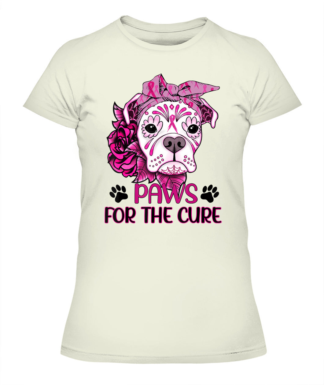 D6-Paws For The Cure Pitbull Dog Breast Cancer Awareness Fitted T-Shirt