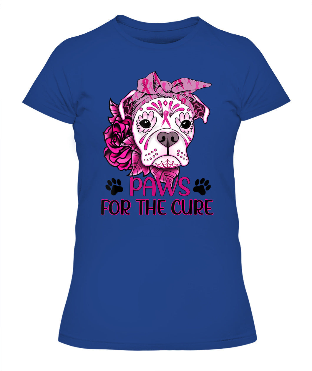 D6-Paws For The Cure Pitbull Dog Breast Cancer Awareness Fitted T-Shirt