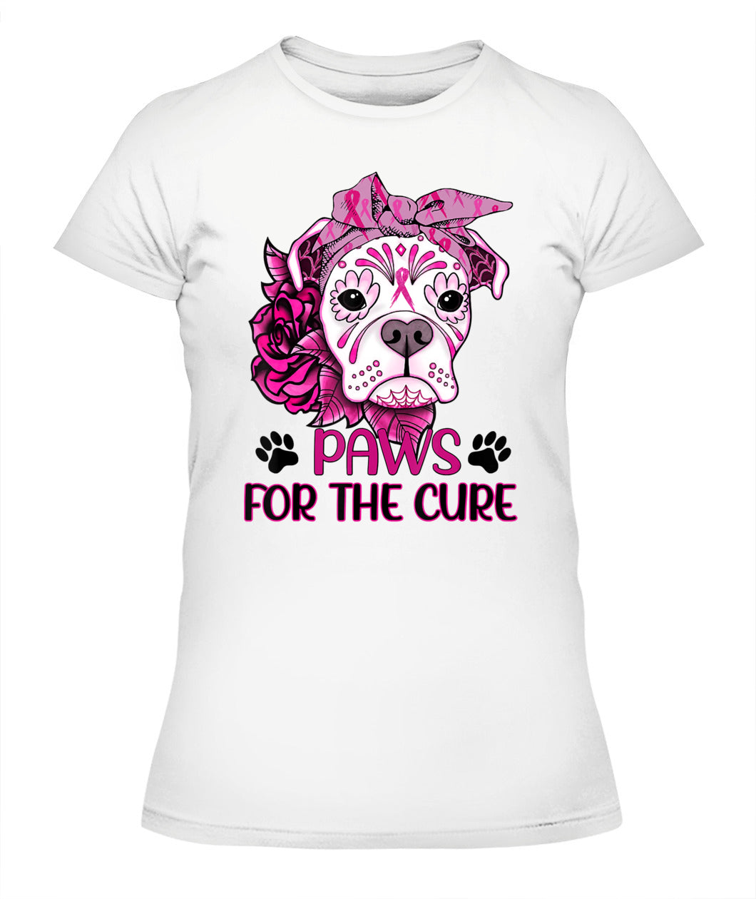 D6-Paws For The Cure Pitbull Dog Breast Cancer Awareness Fitted T-Shirt