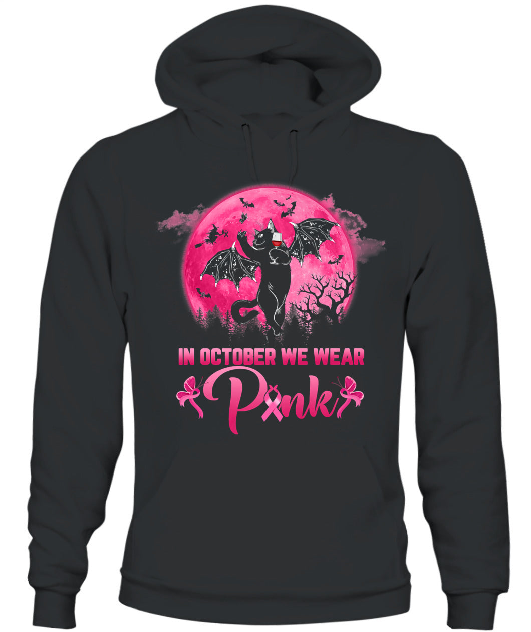 H9 - In October We Wear Pink Funny Cat Halloween Breast Cancer T-Shirt