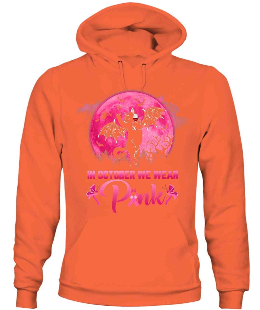 H9 - In October We Wear Pink Funny Cat Halloween Breast Cancer T-Shirt
