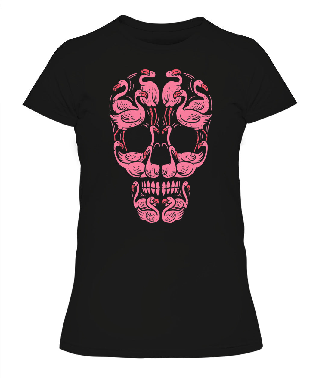 H12 - Pink Flamingo Skull Breast Cancer Awareness Halloween Women T-Shirt