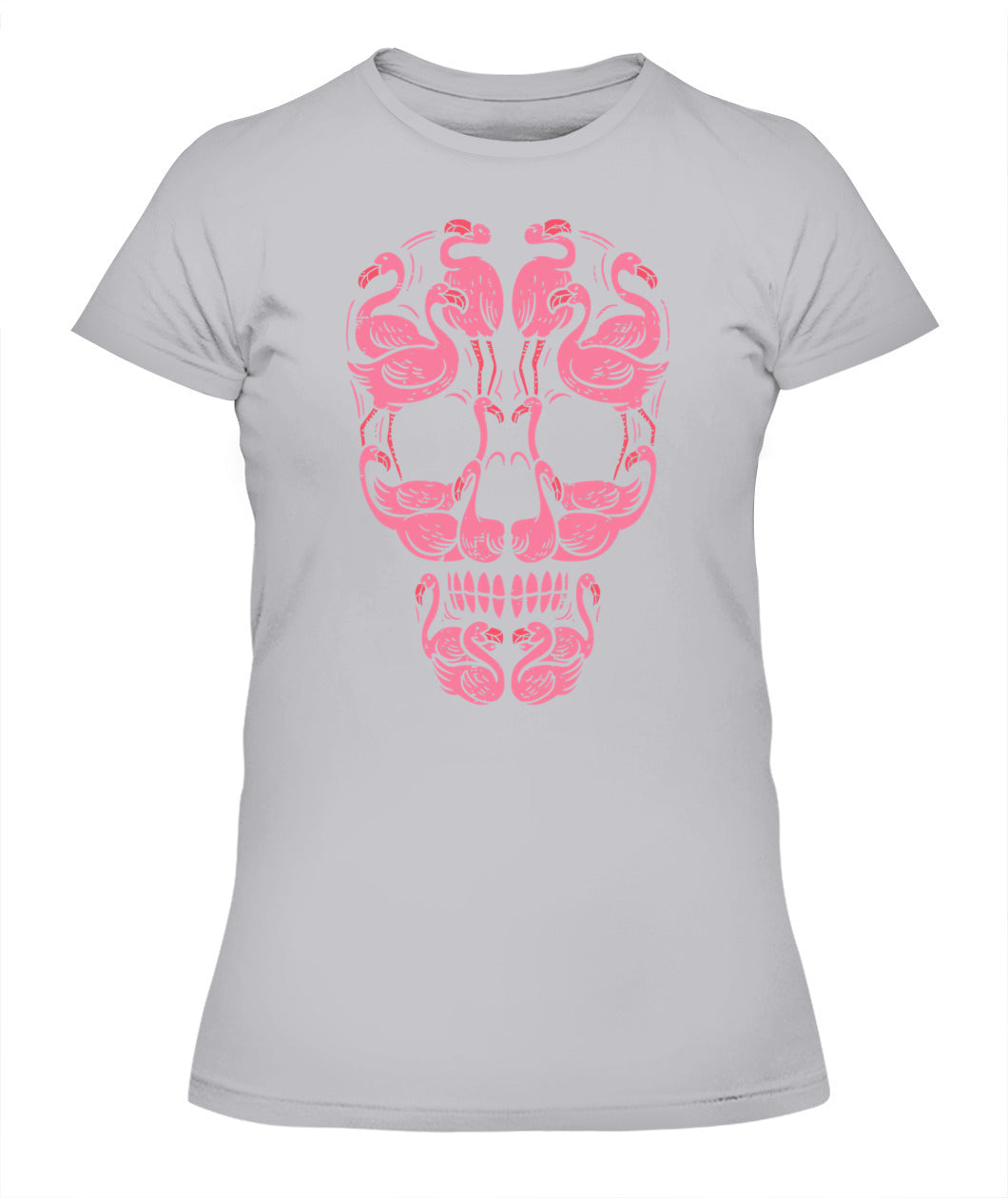 H12 - Pink Flamingo Skull Breast Cancer Awareness Halloween Women T-Shirt
