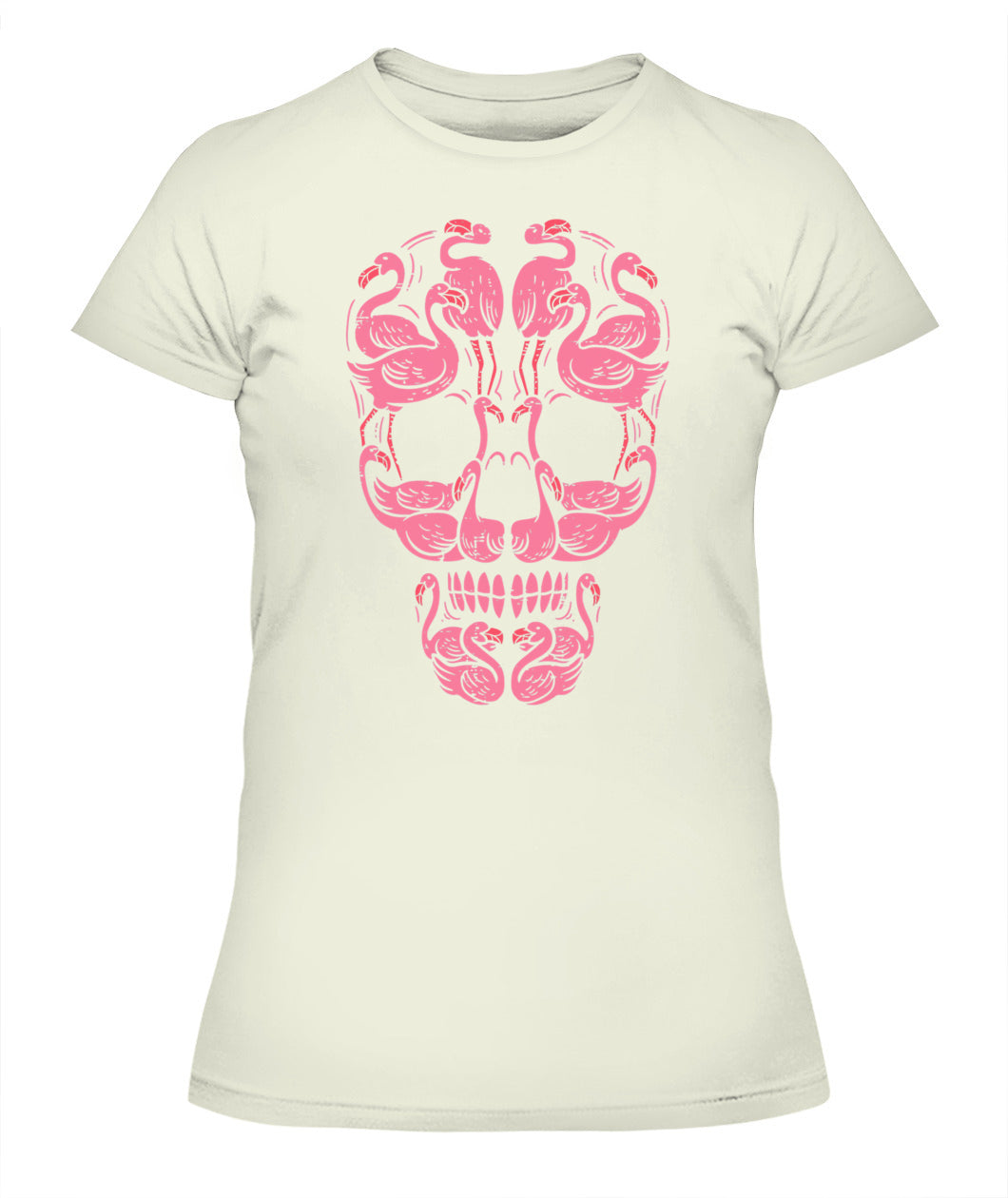 H12 - Pink Flamingo Skull Breast Cancer Awareness Halloween Women T-Shirt