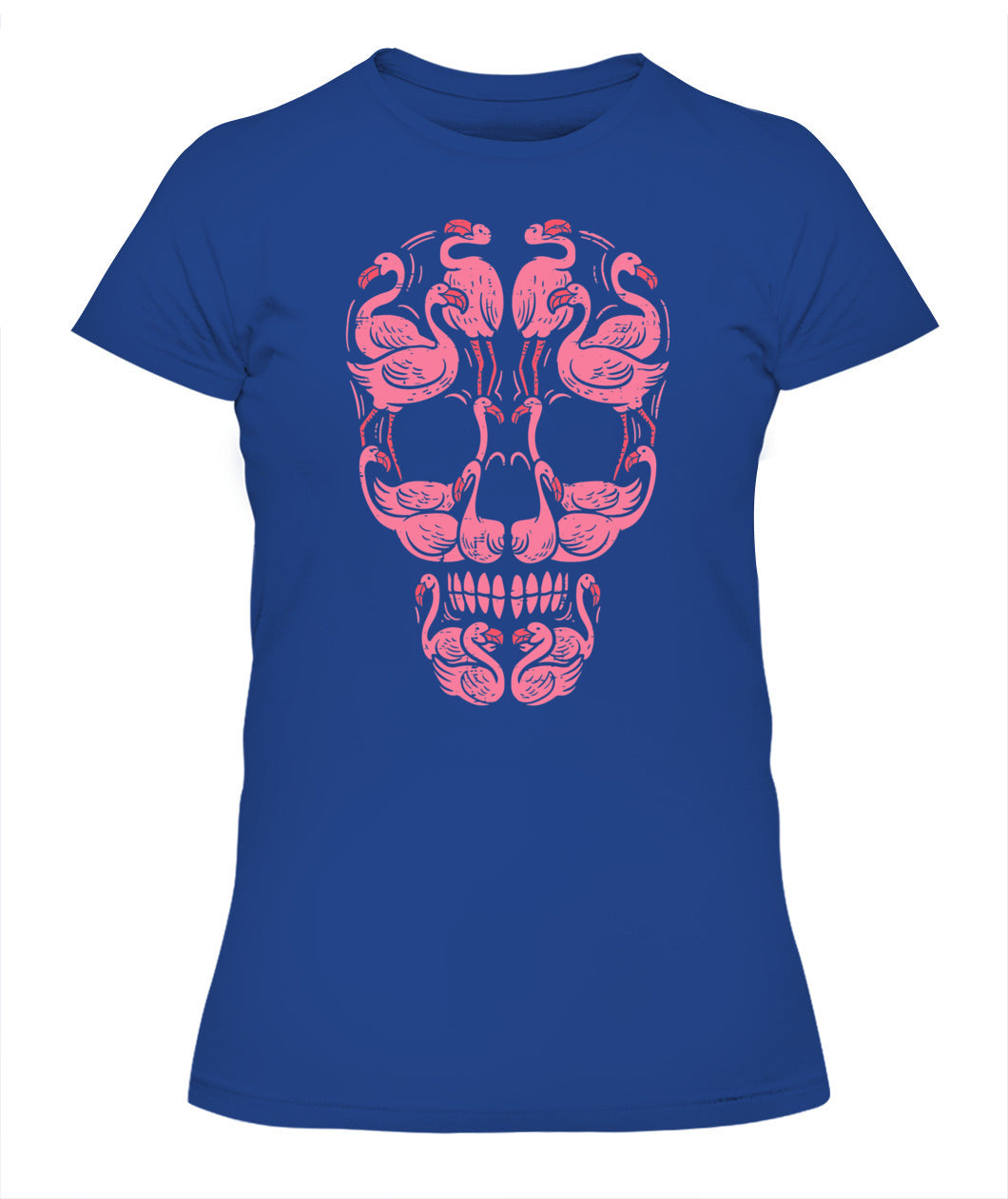 H12 - Pink Flamingo Skull Breast Cancer Awareness Halloween Women T-Shirt