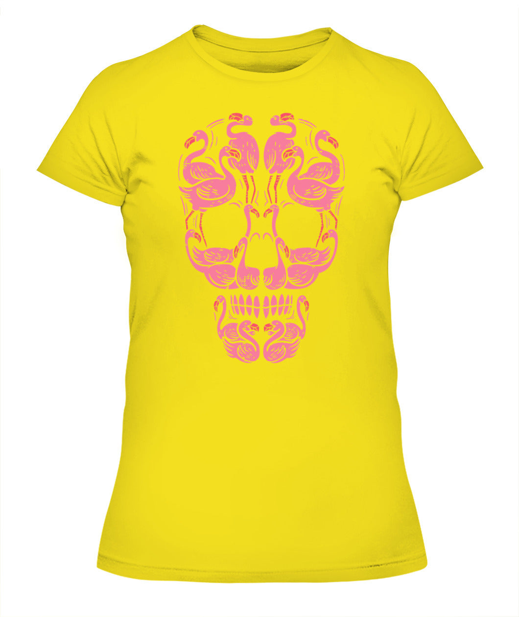 H12 - Pink Flamingo Skull Breast Cancer Awareness Halloween Women T-Shirt