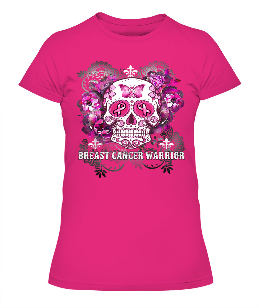 H5 - Breast Cancer Warrior Skull Flower Cancer Survivor Awareness T-Shirt