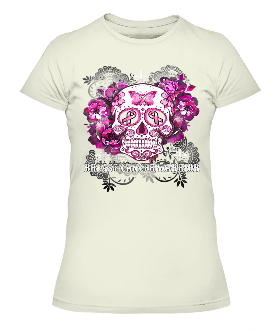 H5 - Breast Cancer Warrior Skull Flower Cancer Survivor Awareness T-Shirt
