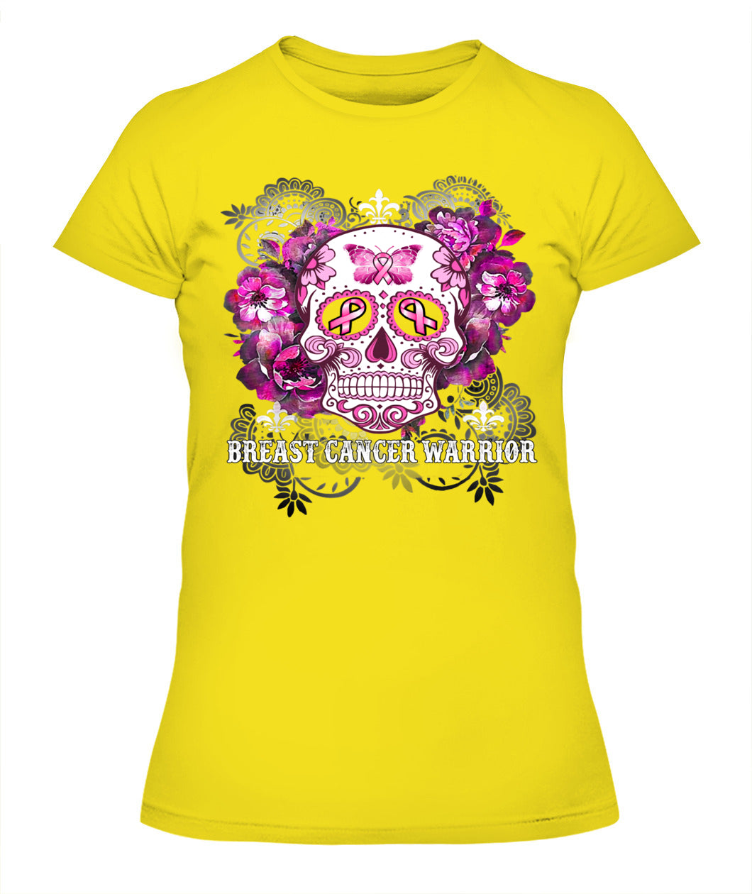 H5 - Breast Cancer Warrior Skull Flower Cancer Survivor Awareness T-Shirt