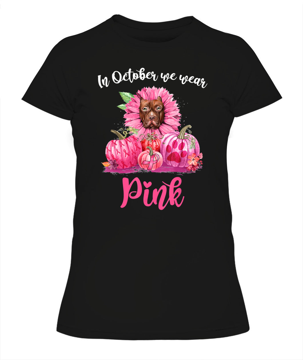 D5-In October We Wear Pink Pitbull Pumpkins Breast Cancer Funny Dog Animal Lovers Essential T-Shirt