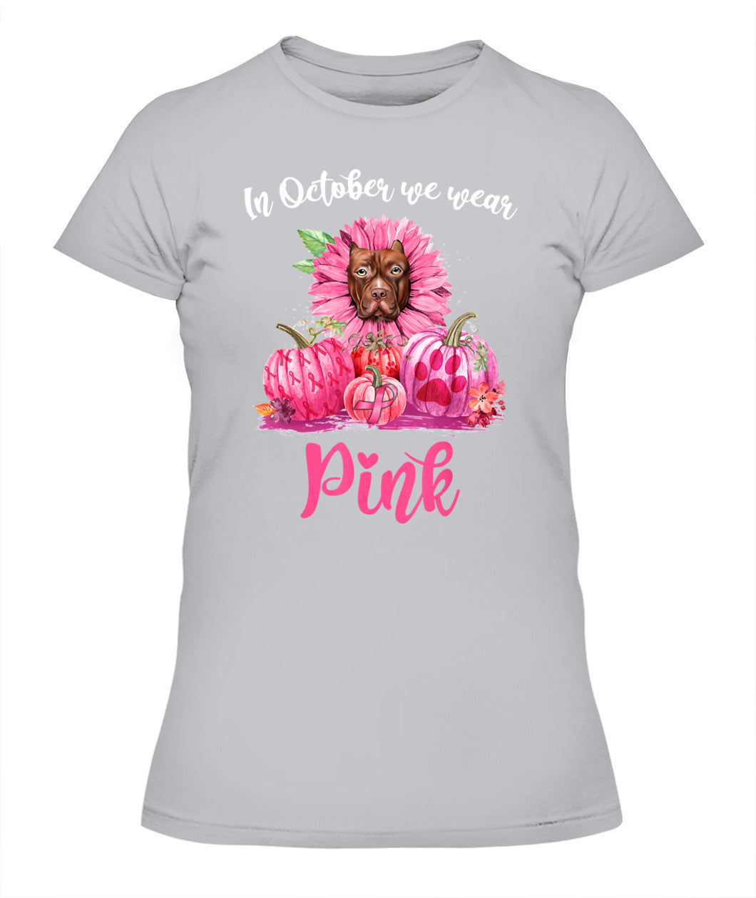 D5-In October We Wear Pink Pitbull Pumpkins Breast Cancer Funny Dog Animal Lovers Essential T-Shirt