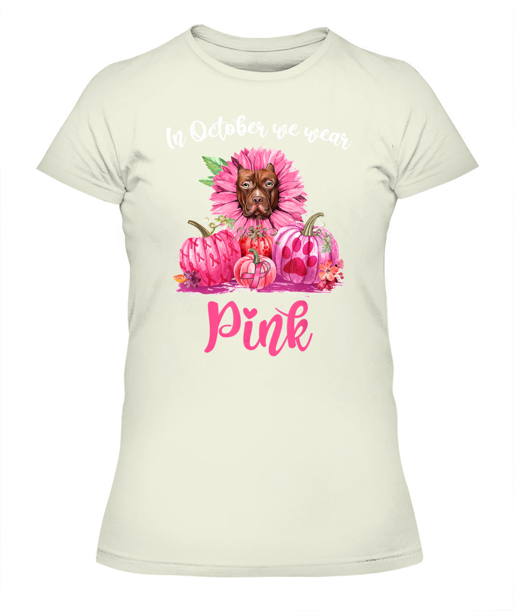 D5-In October We Wear Pink Pitbull Pumpkins Breast Cancer Funny Dog Animal Lovers Essential T-Shirt