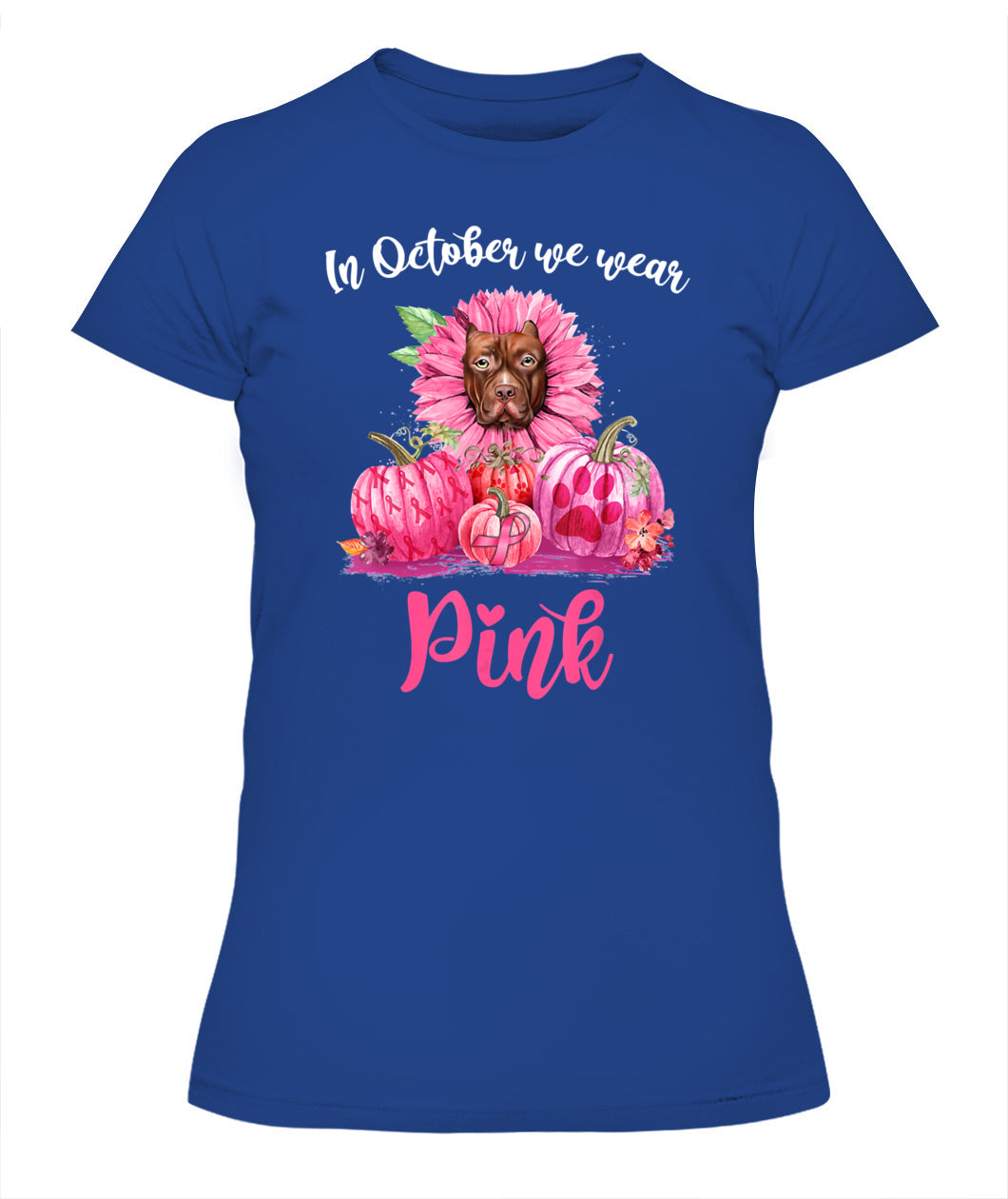 D5-In October We Wear Pink Pitbull Pumpkins Breast Cancer Funny Dog Animal Lovers Essential T-Shirt