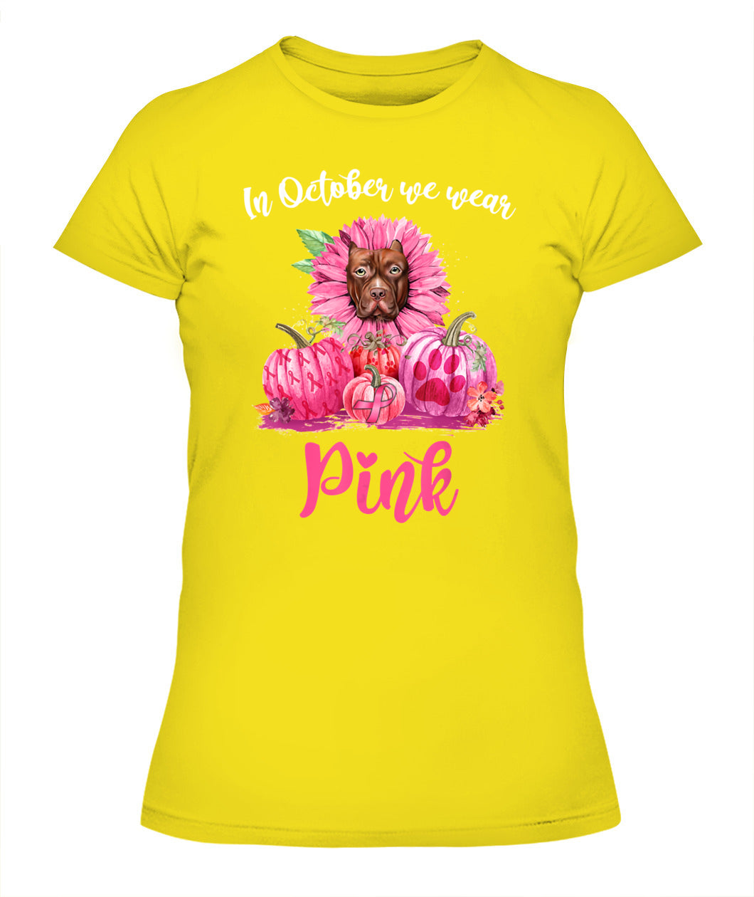 D5-In October We Wear Pink Pitbull Pumpkins Breast Cancer Funny Dog Animal Lovers Essential T-Shirt