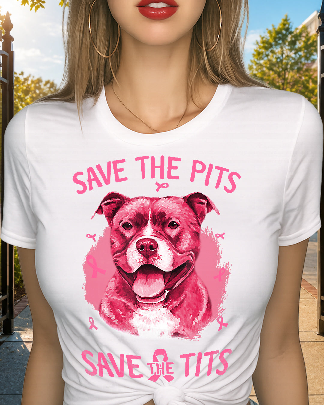 D3-Breast Cancer Save The Pits Save The Tits Pitbull Dog Classic T-Shirt