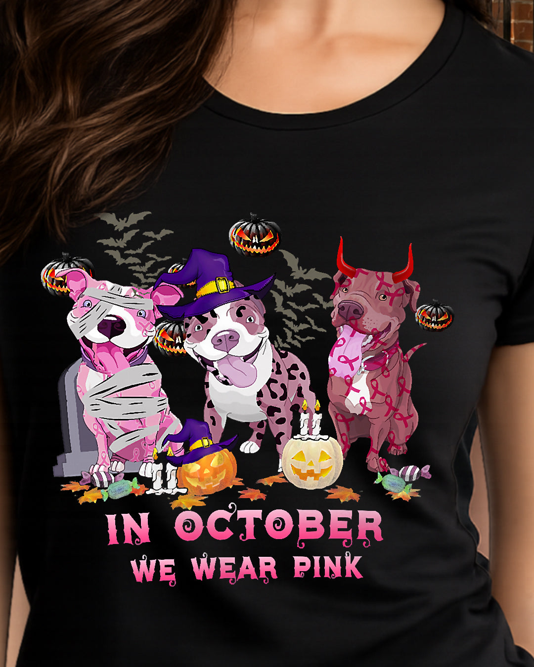 D9-Pitbull Dog In October We Wear Pink Classic T-Shirt