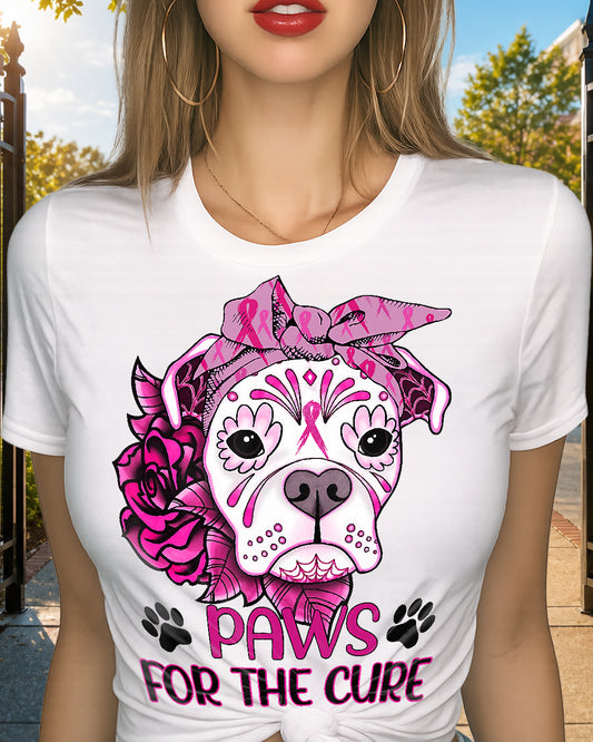 D6-Paws For The Cure Pitbull Dog Breast Cancer Awareness Fitted T-Shirt