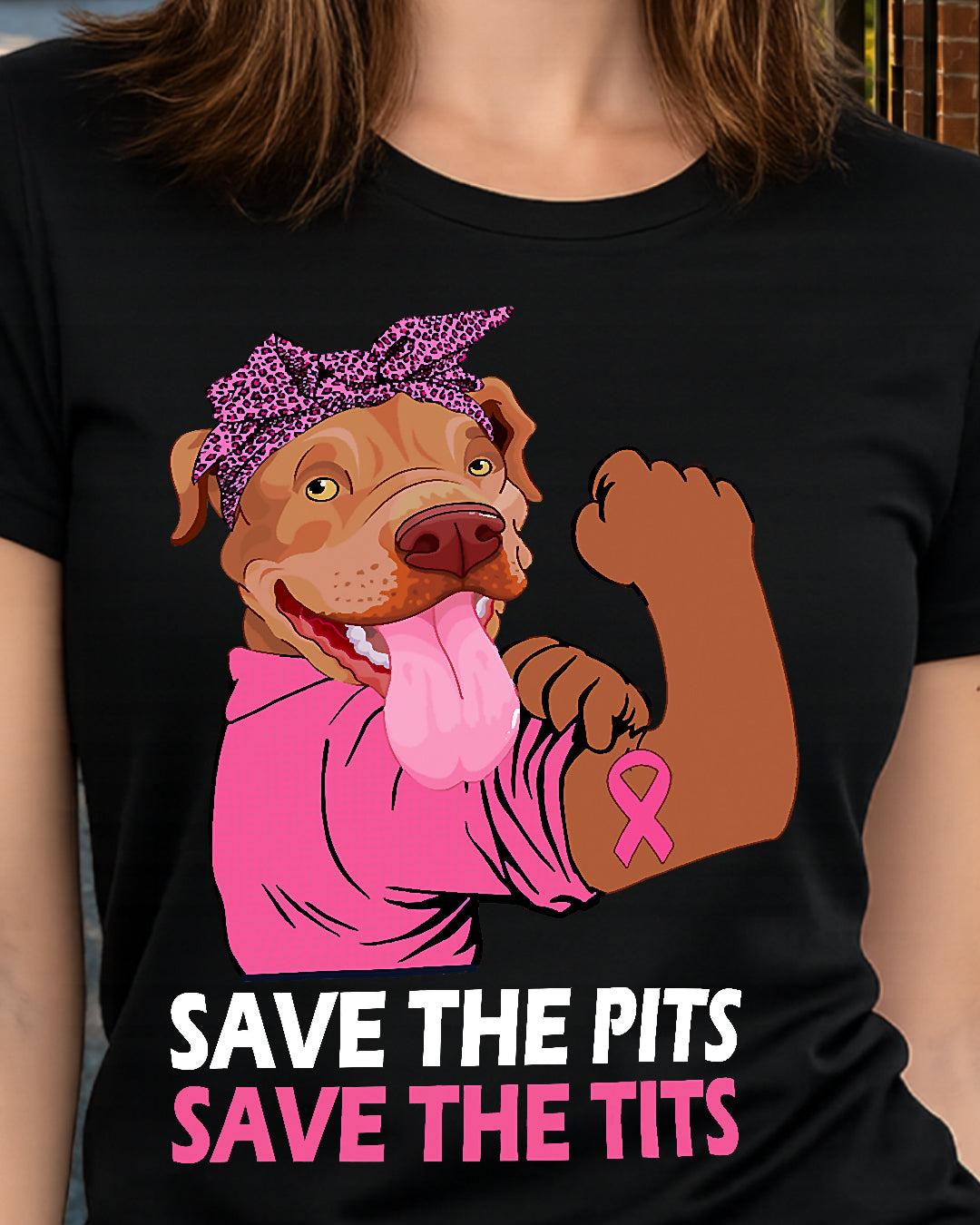 D10-Pitbull Lover Dog Save The Pits Save The Tits Pitbull Dog Breast Cancer Month 406 Pitbulls Classic T