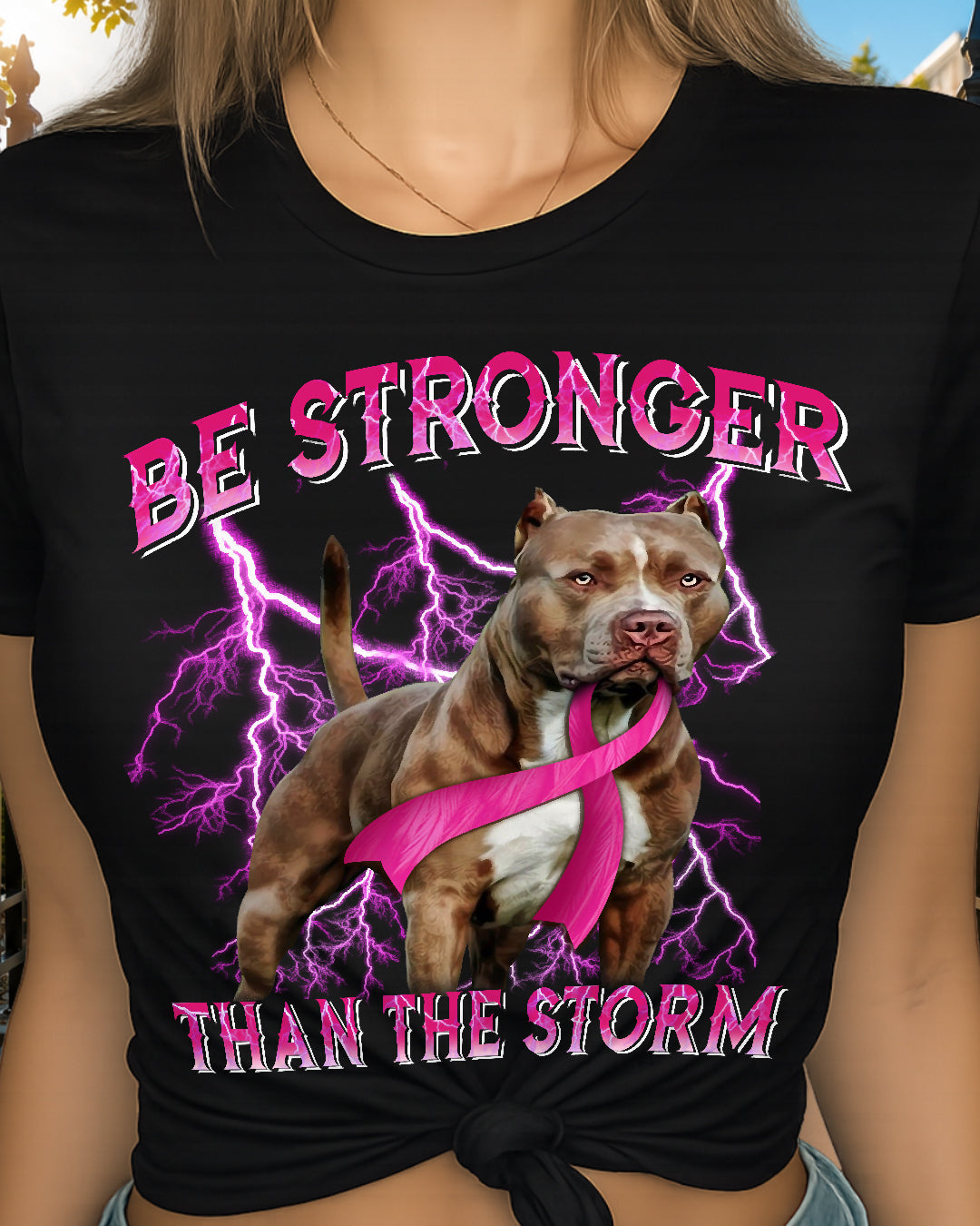 D2_Breast Cancer Pitbull Be Stronger Than The Storm Cancer Survivor Awareness Classic T-Shirt