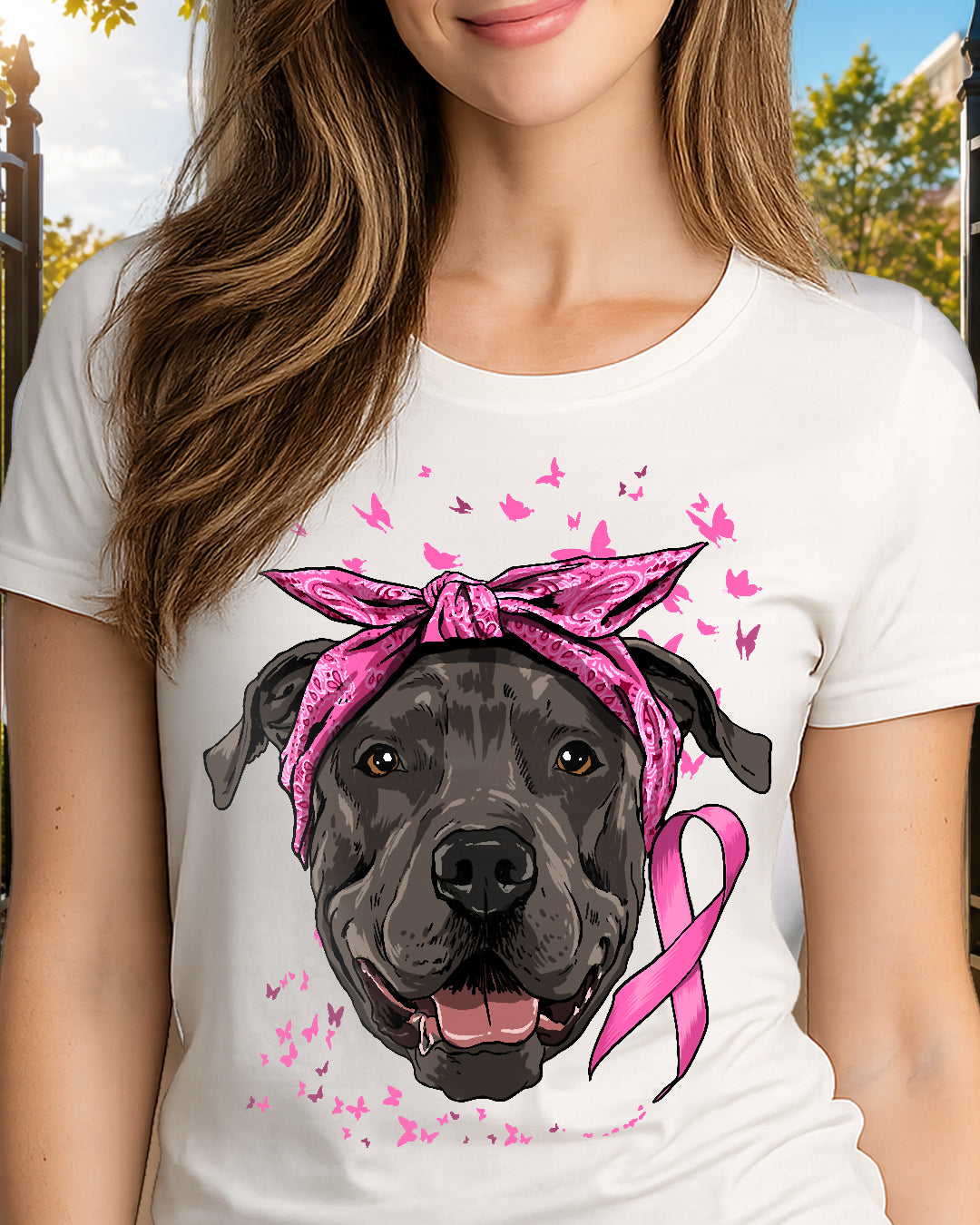 D7-Pit Bull Pink Ribbon Breast Cancer Awareness Survivor Essential T-Shirt