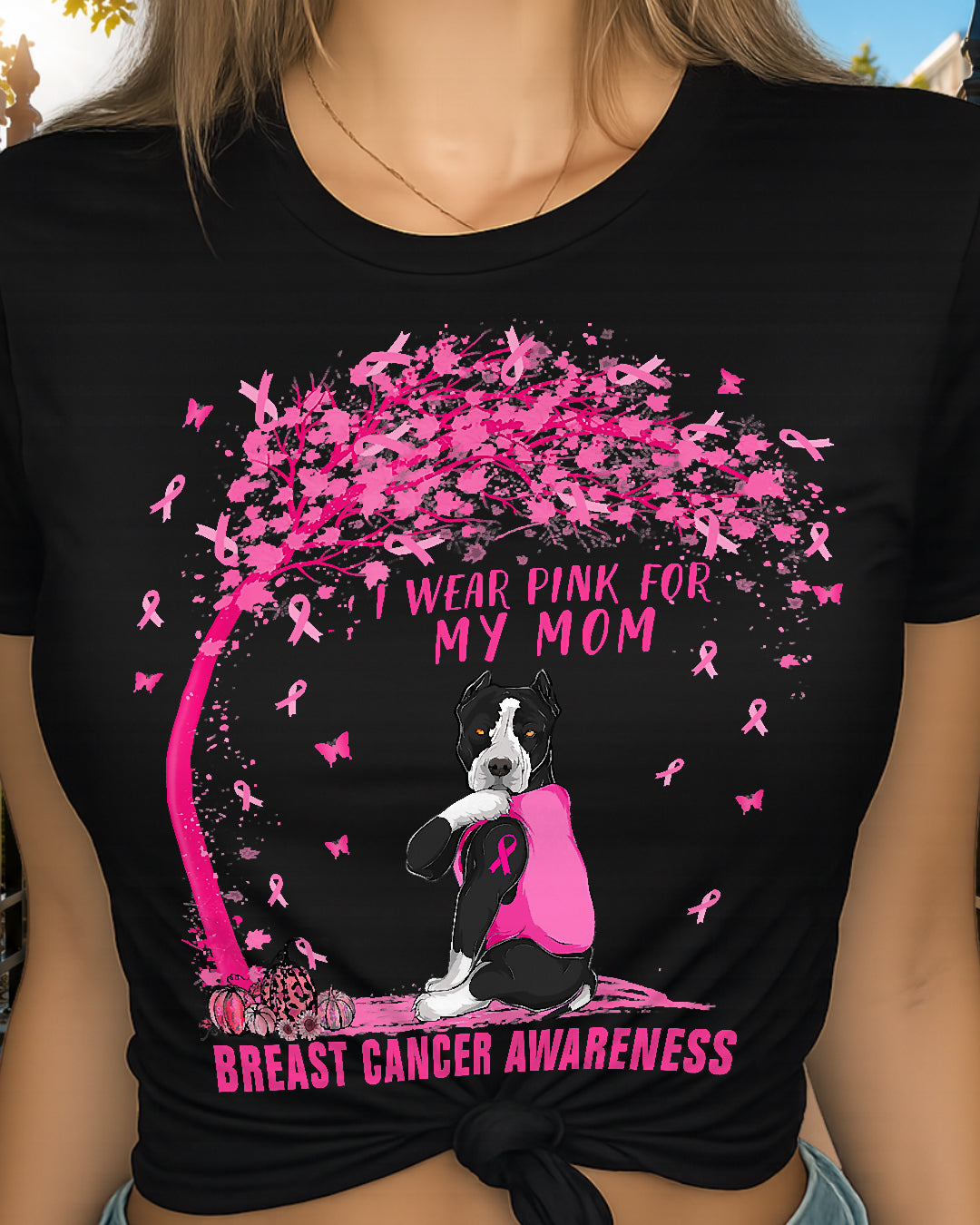 D4-I Wear Pink For My Mom Pitbull Dog Breast Cancer Awareness Essential T-Shirt